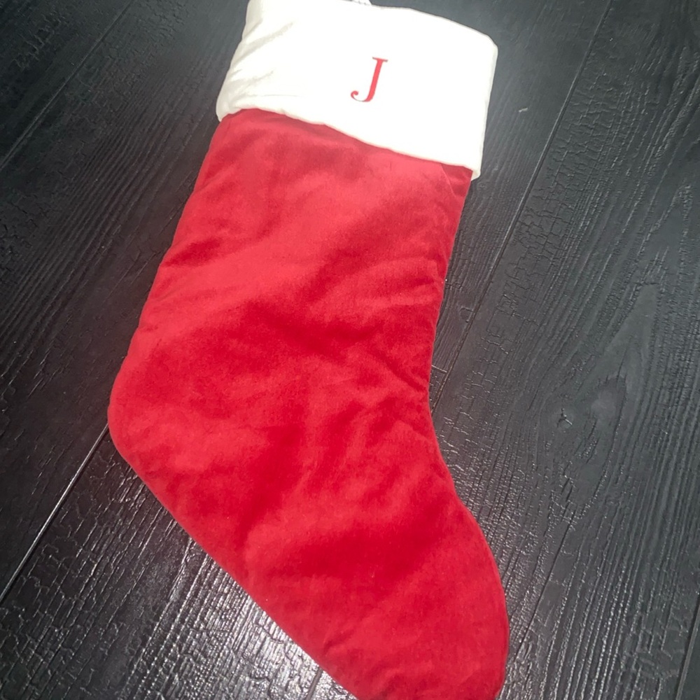 Pottery Barn Letter J Monogram‎ Christmas Stocking Red Velvet